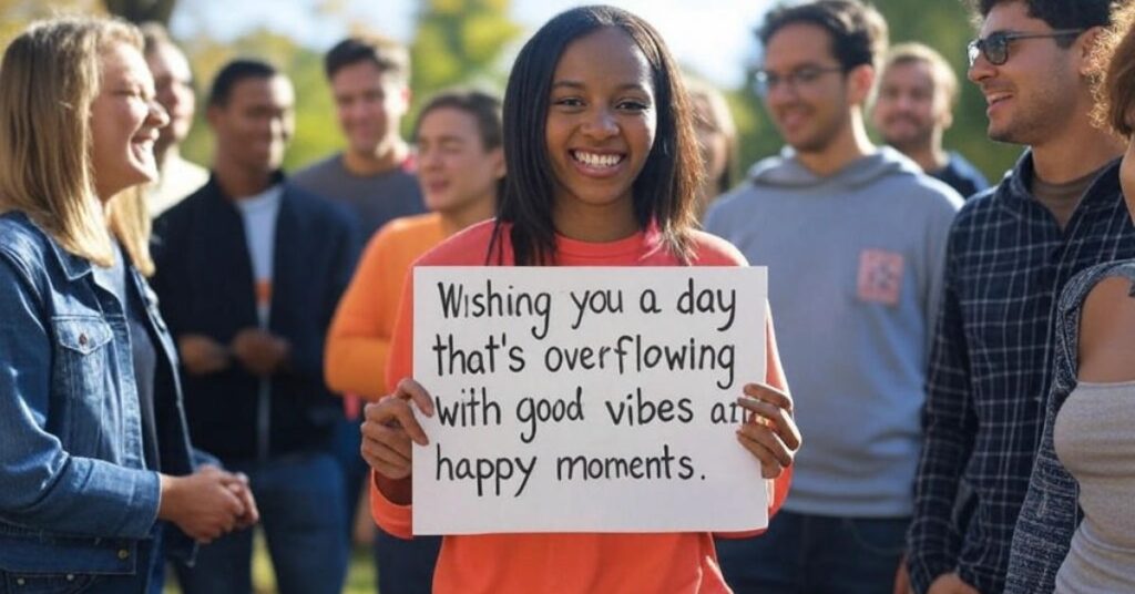 19. "Wishing you a day that's overflowing with good vibes and happy moments."
