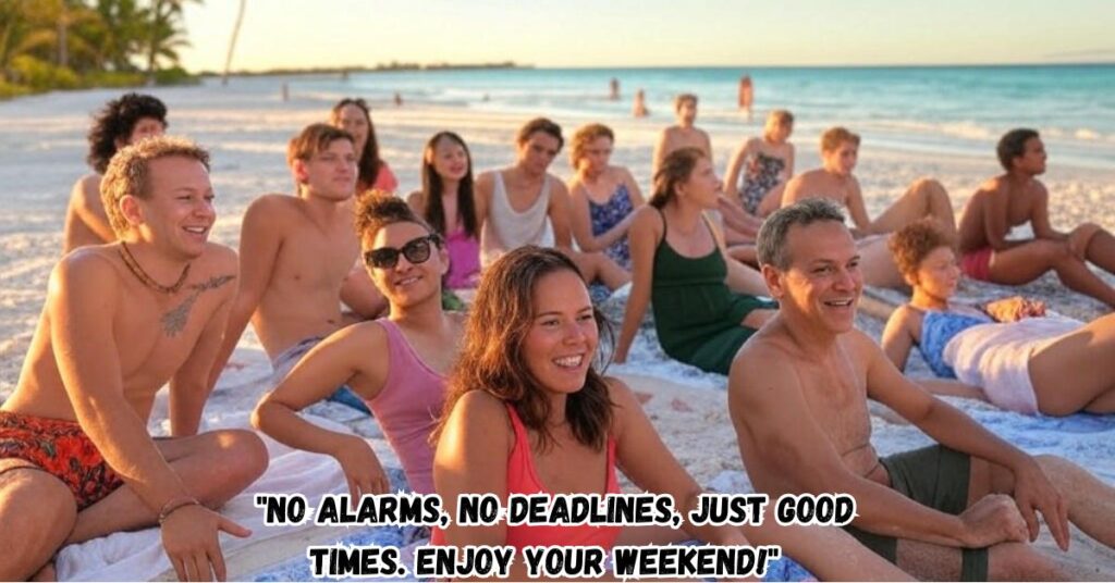 "No alarms, no deadlines, just good times. Enjoy your weekend!"