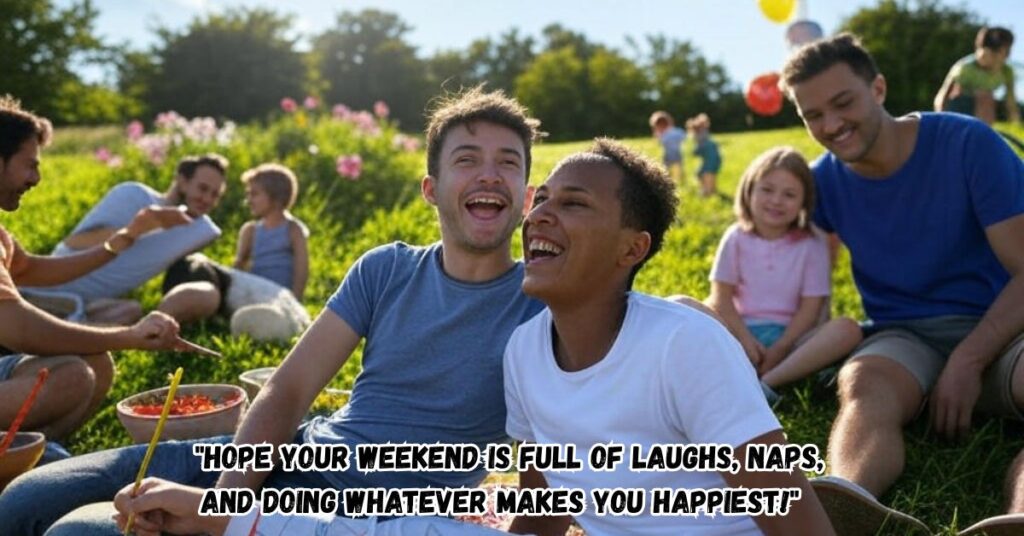 "Hope your weekend is full of laughs, naps, and doing whatever makes you happiest!"