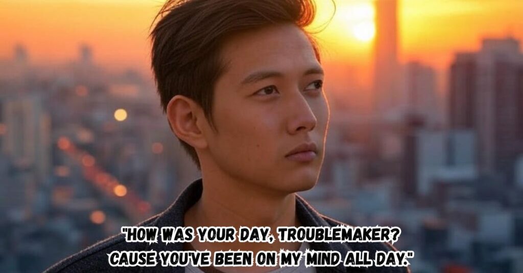 "How was your day, troublemaker? Cause you've been on my mind all day."